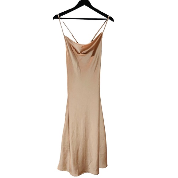 Show Me Your Mumu Verona Cowl Dress Rose Gold Luxe Satin Small NWOT SMYM - Picture 2 of 3